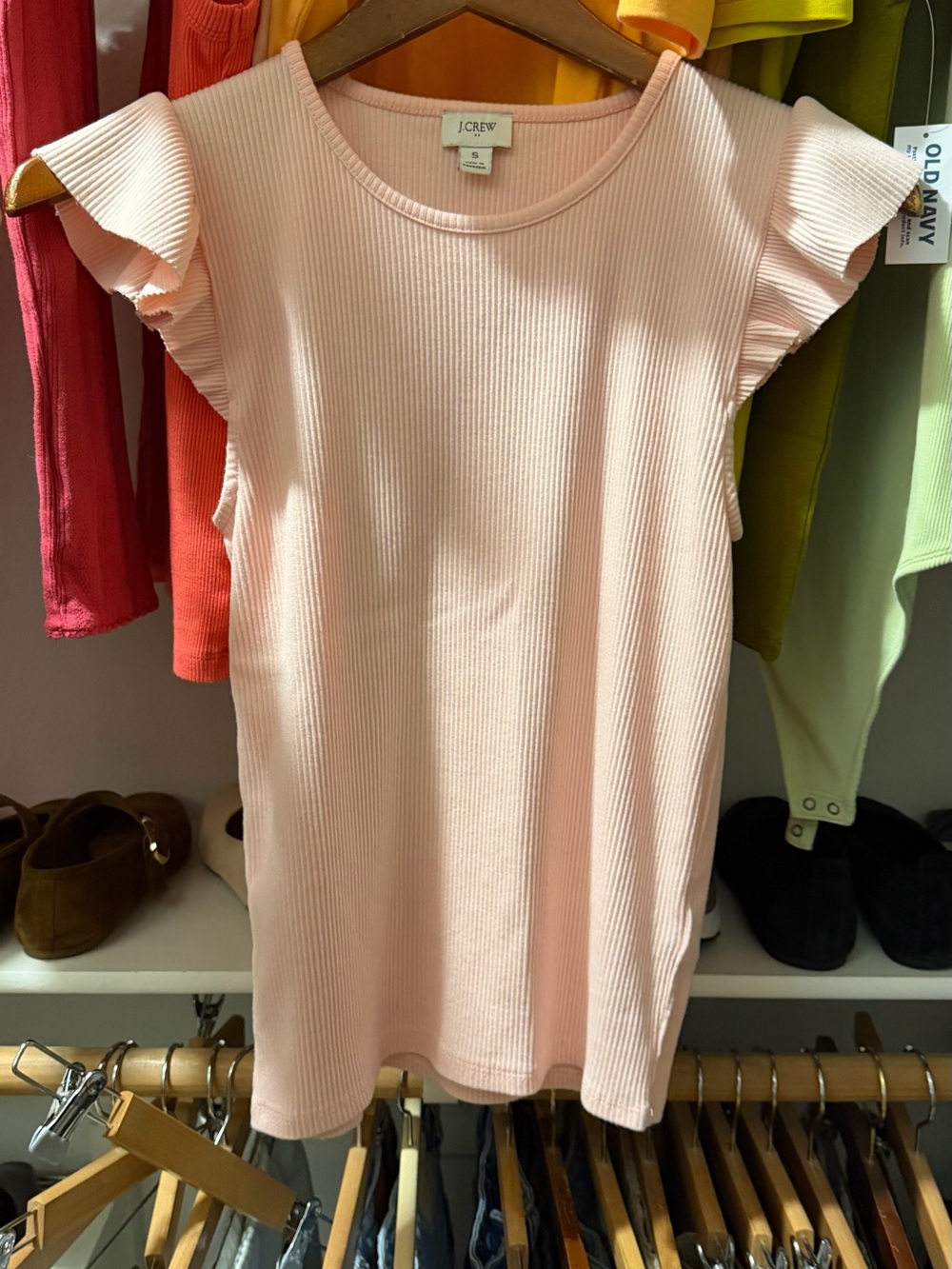 J. Crew Light Pink Ribbed Flutter Sleeve Top Small